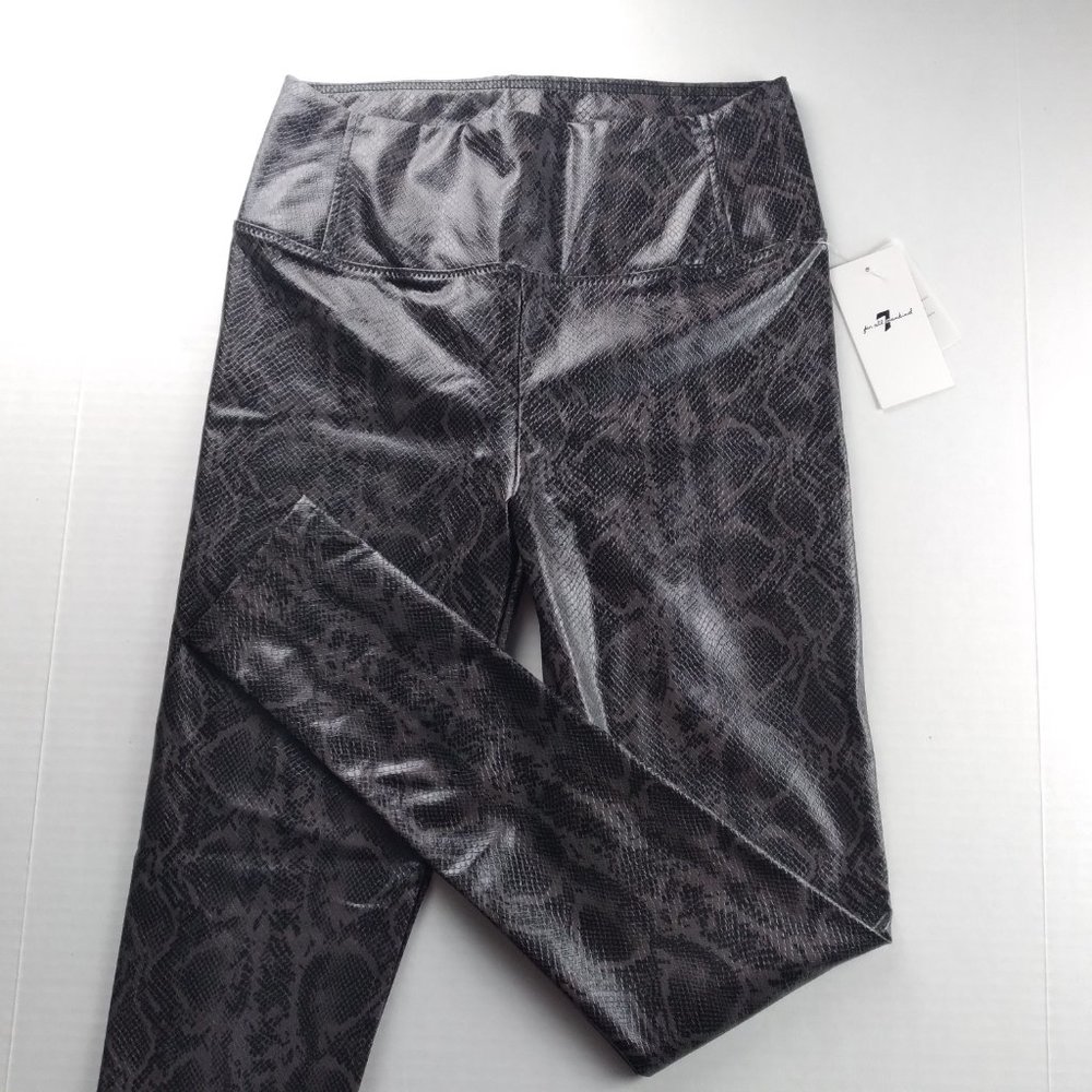 7 FOR ALL MANKIND Womens Faux Snakeskin Leather Leggings Gray and Black Pants